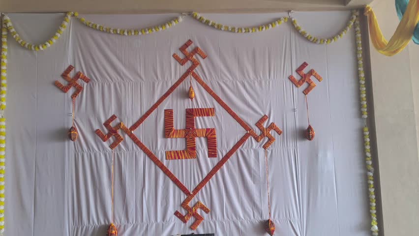Traditional Hindu Swastika Wall Decor for Auspicious Ceremony
