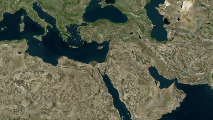 Israel map outline highlighted on satellite image for geography and travel use