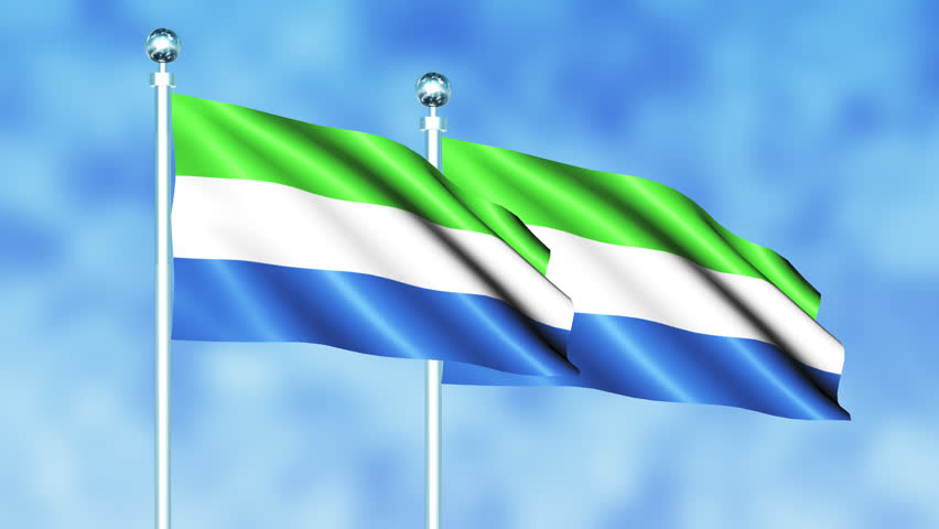 Sierra Leone National Flag Waving on Flagpole, Seamless Loop, Realistic 3D Animation