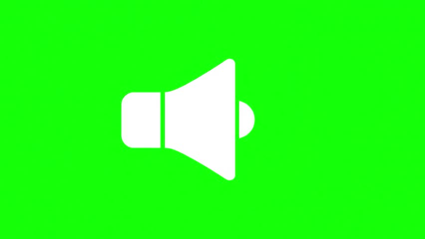 White speaker icon with sound waves on green background