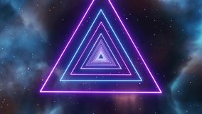 Captivating VJ loop showcasing rotating blue and purple neon triangles floating through a vibrant cosmic nebula. Seamlessly looping animation ideal for music events, concerts, and futuristic digital b - Powered by Shutterstock - Get 15% off with code: PIKWIZARD15