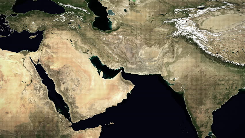 Camera zooms into the Strait of Hormuz on a satellite map. Graphic overlays and labels show the location of Iranian blockade of the important oil and cargo shipping route. Israel US Iran War Map