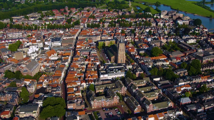Aerial view around the city Gorinchem in netherlands on a sunny day in summer 