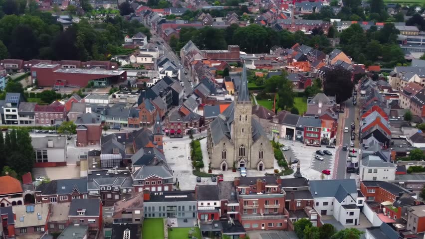 Aerial view around downtown of the city Lede in Belgium on a cloudy afternoon in summer
