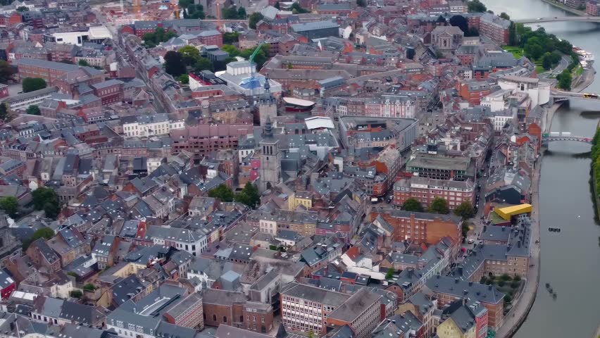 Aerial view of the city Namur in Belgium on a cloudy afternoon in summer