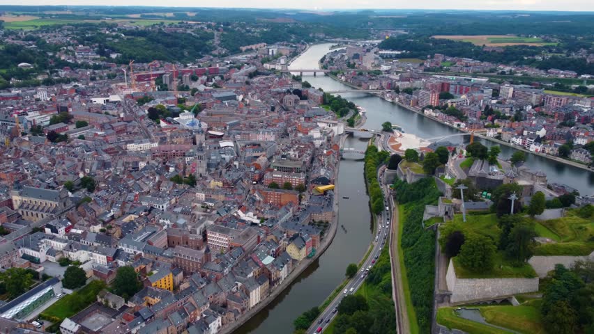 Aerial view around downtown of the city Lede in Belgium on a cloudy afternoon in summer
