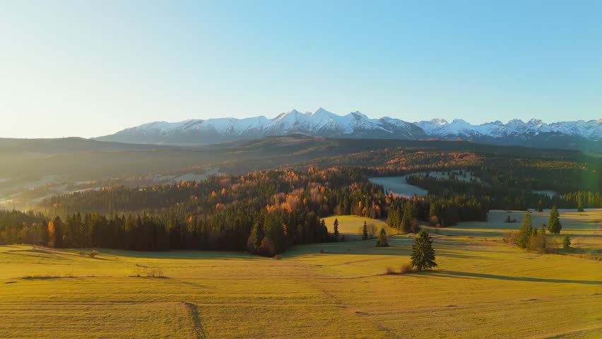 The breathtaking aerial view of beautiful nature in Tantra mountains in autumn