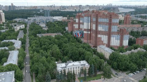 Drone Orbiting City Square Park Khimki