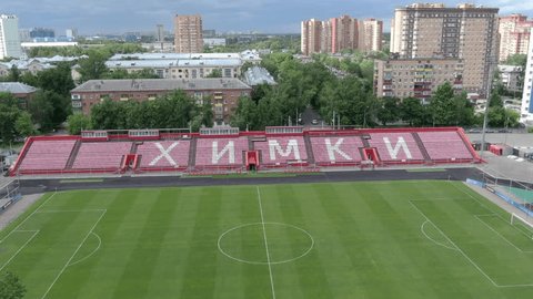 Drone Passing over Soccer Field Stadium Seats
