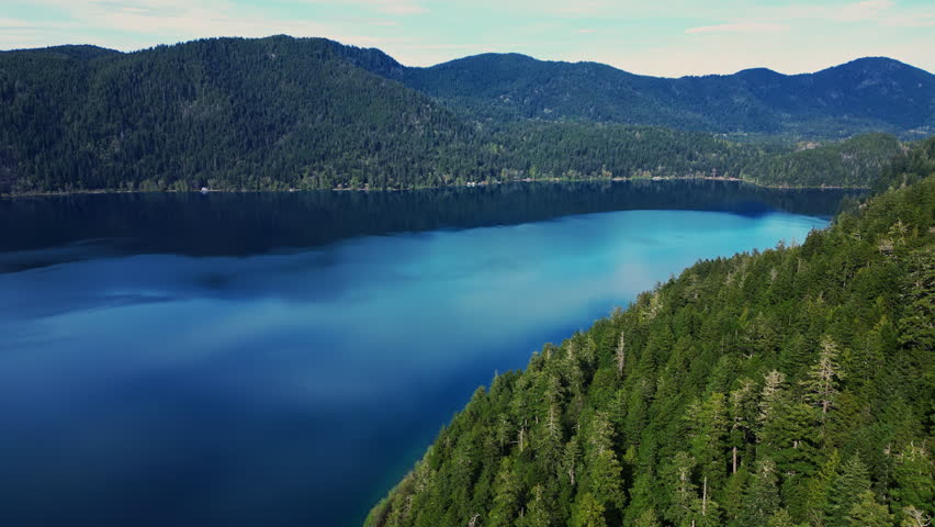 Aerial of Lake Crescent in Olympic National Park, Washington