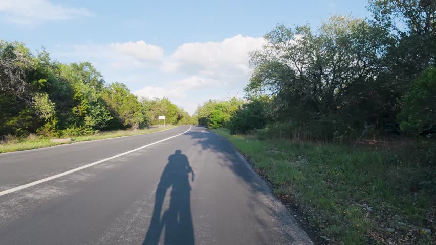 Cycling POV Rider Shadow Asphalt Road Trees Daylight Forward Motion