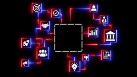 Animated neon icon network, data technology connection with many nodes. Information sharing business structure, global system. - Powered by Shutterstock - Get 15% off with code: PIKWIZARD15