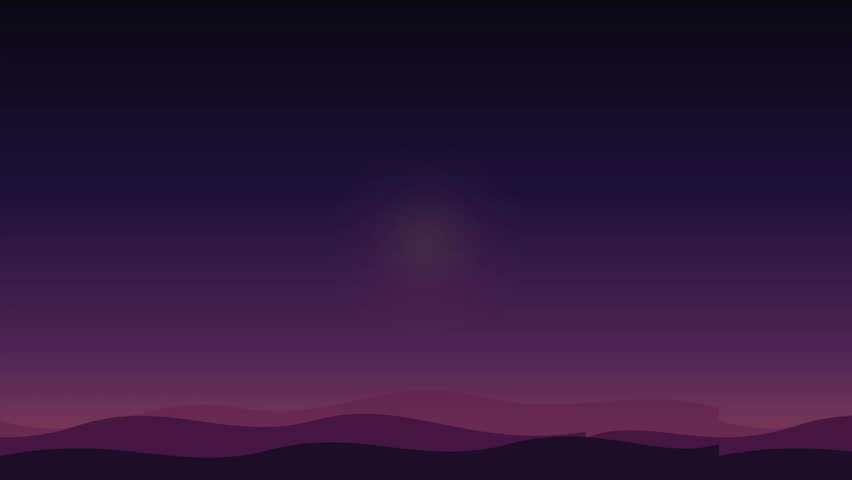 Abstract landscape with rolling hills at twilight, minimalist purple and dark background gradient.