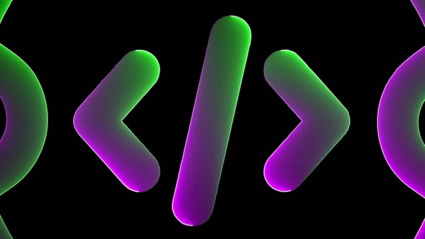 Glowing Digital Engineering Symbol with Gear and Code pink and green color saber animation with black background
