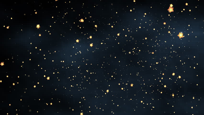 Shooting Stars Against Dark Blue Night Sky Motion Background. Deep blue night sky filled with scattered golden stars and glittering particles, creating a magical, festive atmosphere ideal for holiday, celebration, celestial, and background design projects.