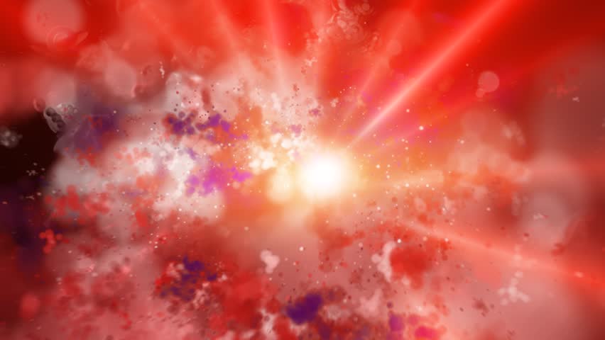An abstract cosmic composition featuring vibrant swirling particles creating dynamic circular motion in deep space, reminiscent of galaxy formation, an energetic explosion, and a glowing nebula with depth and movement.
