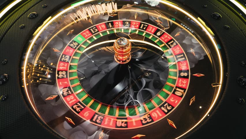 Roulette Wheel Close-up Casino Game with Ball and Numbers, man playing game, gambling and betting. 