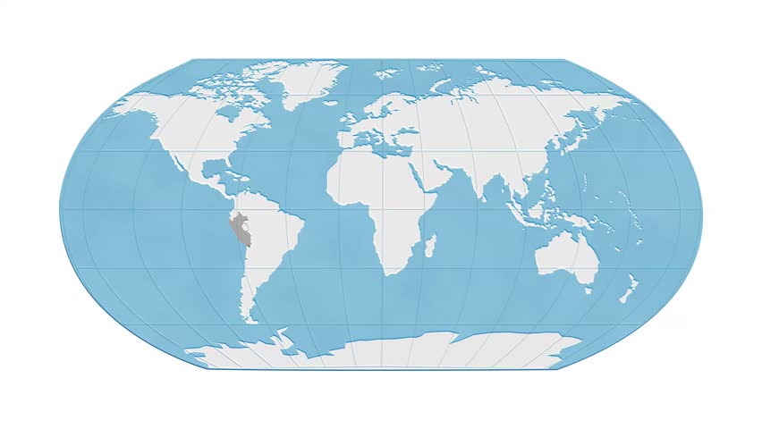 Peru location shown on a clean world map animation with clear geographic context. Ideal for presentations, travel visuals, and informational use.