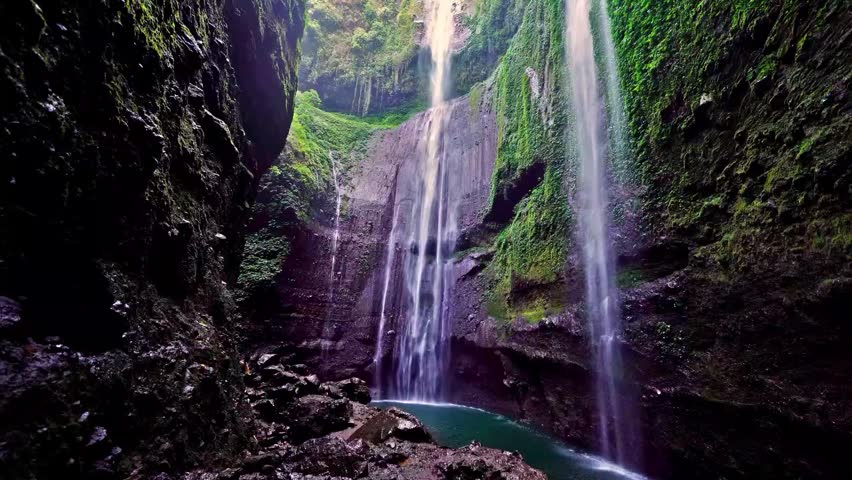 Scenery Waterfall View in Deep Green Rain Forest