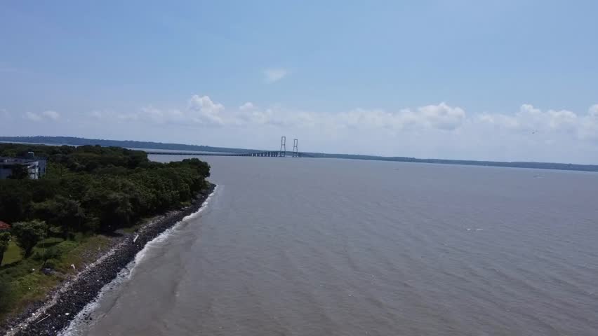 Suramadu bridge located in East Java, between Surabaya Island and Madura Island, Indonesia