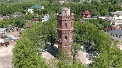 Aerial Drone View of Zaraysk Cityscape with Tower