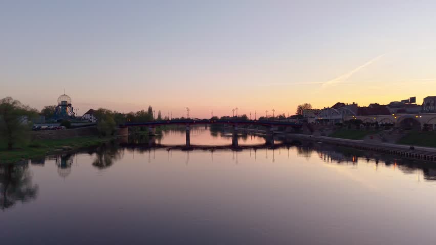 Old town bridge and river Warta at sunset in Gorzów Wielkopolski, Poland