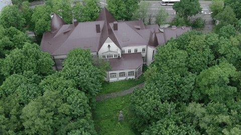 Aerial Drone Pulling Away House Greenery