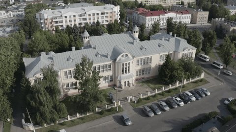 Drone Orbiting Historic School Building Noginsk
