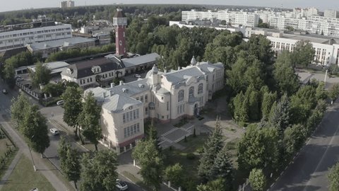 Drone Circling above Urban Architecture Noginsk