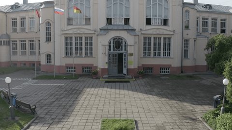 Drone Ascending Front School Facade