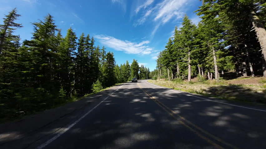 Crater Lake National Park South Section Rim Drive Rim Village to San Notch 02 Rear View Driving Plates Oregon USA Ultra Wide