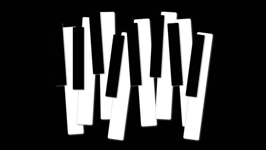 The black and white piano keys are pressed one after another. A flat-art-style vector animation on a black background