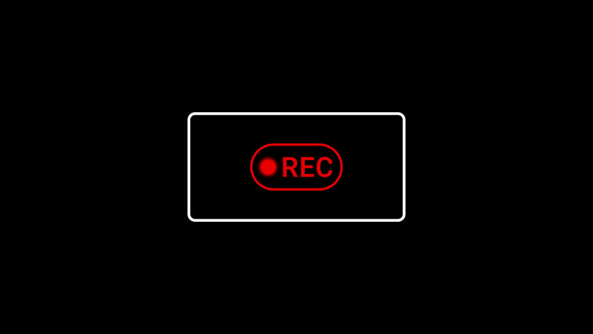 Recording button icon animation with blinking rec text animation. ,camera recording sign broadcasting, 4K video.