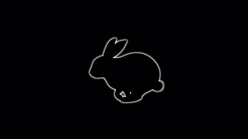 Minimalist glowing white rabbit silhouette on black background simple neon animal outline vector aesthetic illustration