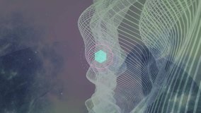 Abstract digital cube floating inside a rotating wireframe structure - Powered by Shutterstock - Get 15% off with code: PIKWIZARD15