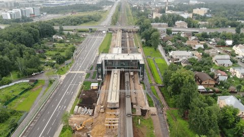 Drone Flight Along Railway Tracks at Novodachnaya Station