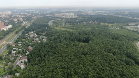 Aerial view of Severny and Dolgoprudny villages from Novodachnaya platform