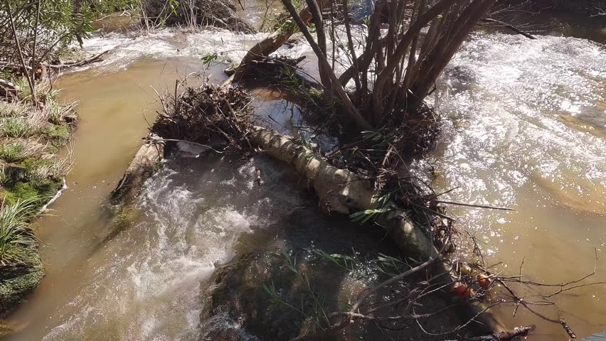 Flooded river caused by extreme spring rain