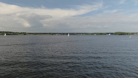 Drone Flying Forward over River near Novoalexandrovo