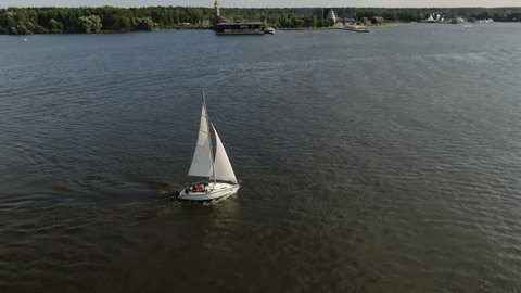 Drone Lateral Movement Filming Sailboat on Wide