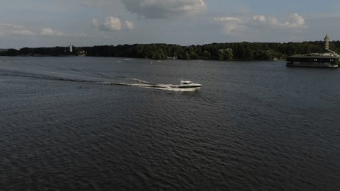Drone Top View Tracking Sailboat on Dark