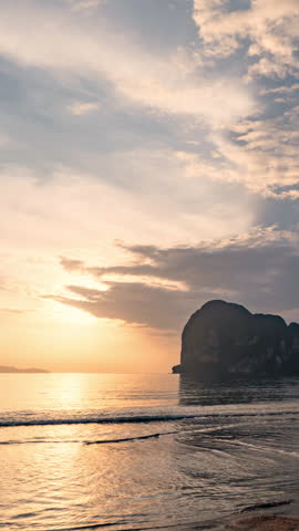 Time-lapse of late evening sky over an exotic beach, transitioning from dusk to darkness in Thailand.