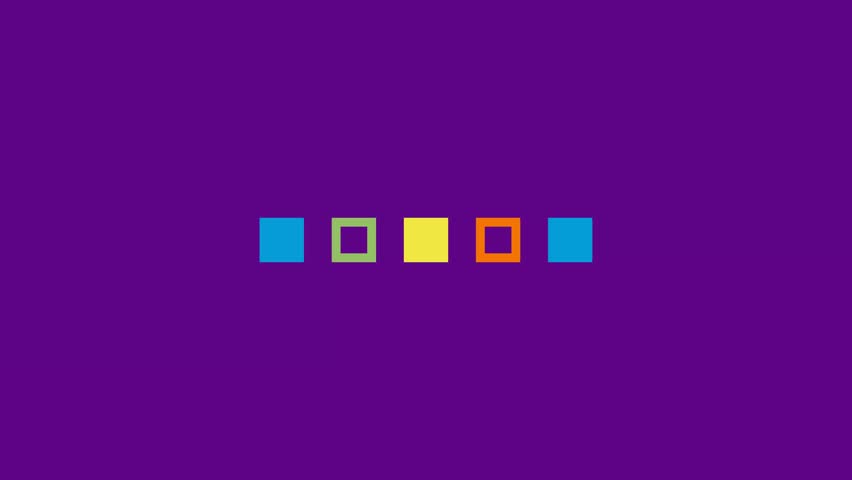A loading animation of colored squares centered on a purple background