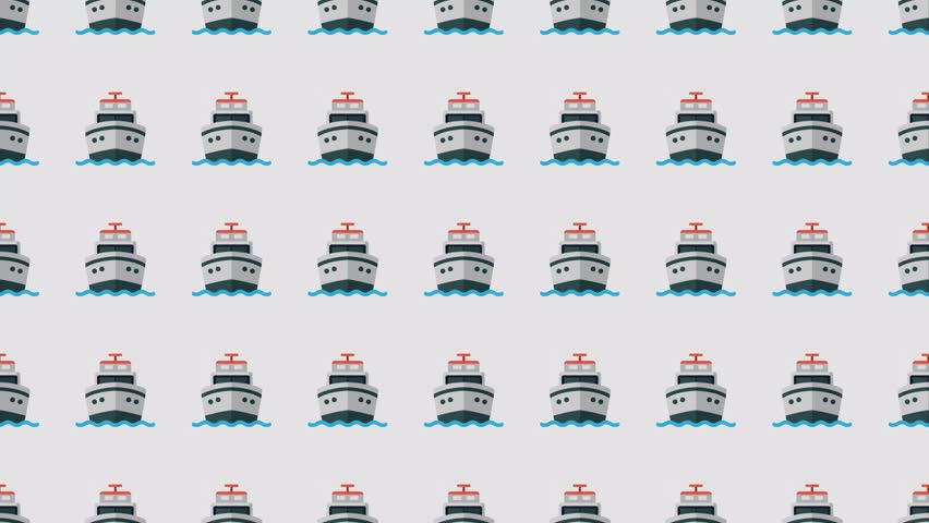Ship and cruise boat icons on water waves, marine transportation and travel industry concept animation.
