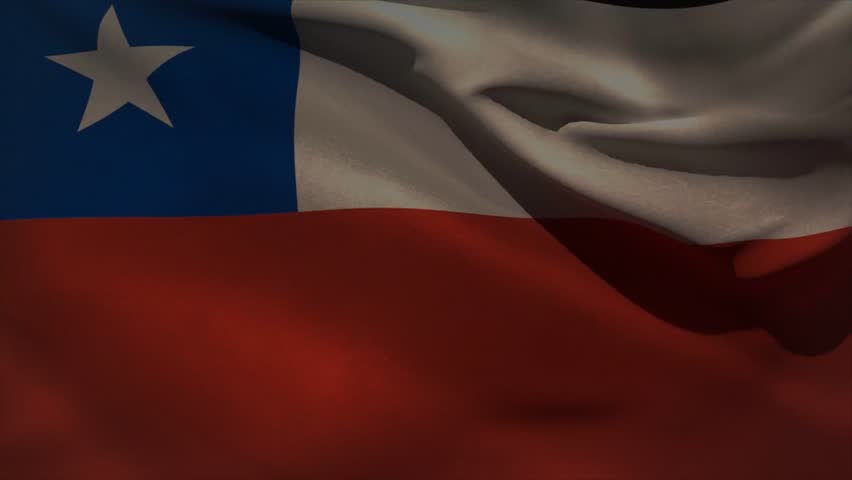 Chilean flag waving, binary rain starting at blue canton and cascading across fabric, showing tech. Banner, ensign, tricolor, symbol, digital, glow, futuristic