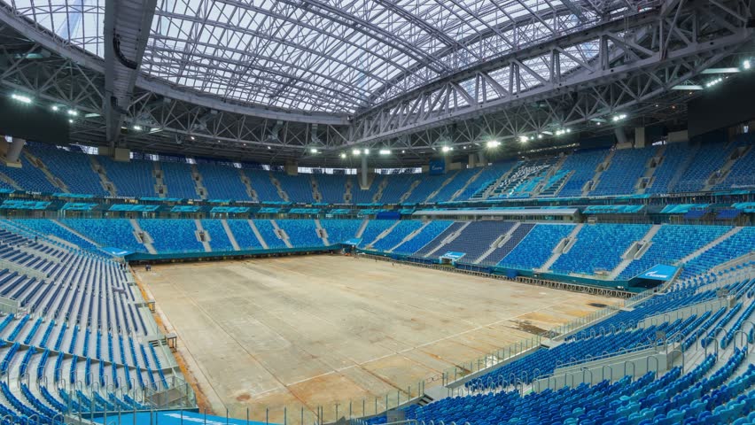A retractable football pitch at a large stadium  4K