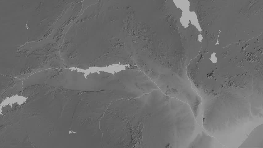 Tete Province, Mozambique, extruded. Grayscale map