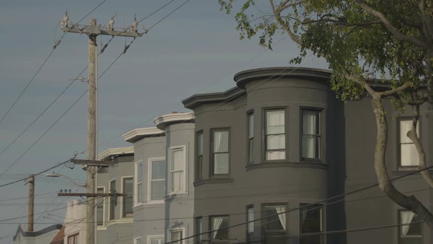 Building windows and roofs with electrical poles, Pacific Heights, San Francisco