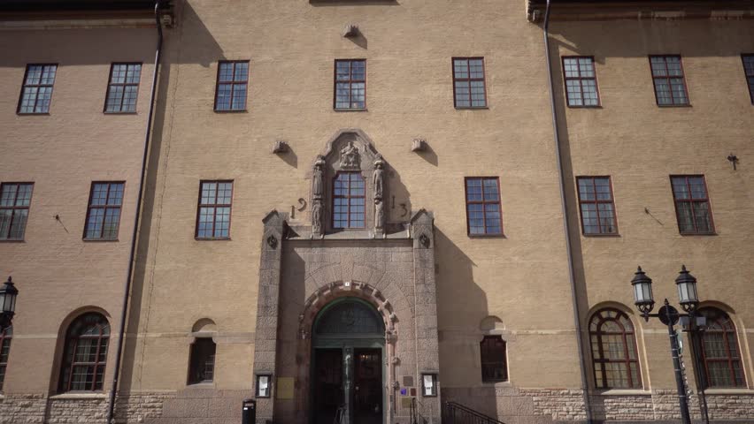 Stockholm, Sweden The front facade of the Stockholm courthouse., Radhuset. 