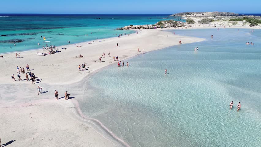 Blue and pink colors of Elafonisi beach, Crete Greece, toned